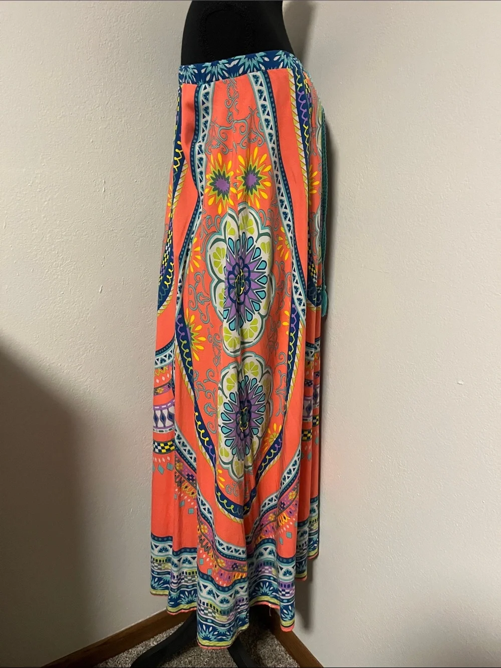 WEEKEND SALE! Flying Tomato Coral and Blue Paisley Maxi Skirt-Medium